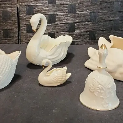 Swan Ceramic  Planters and Bell (some Lenox) 