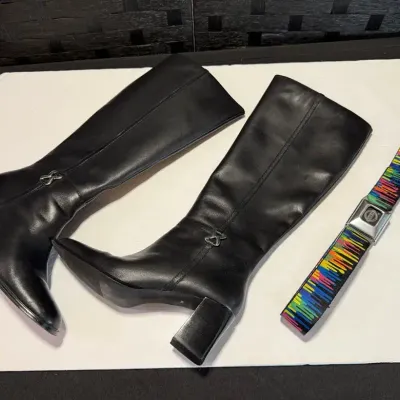 (New) Karen Scott Tall Leather Boots Sz 7.5 + Nissan Buckle Belt 