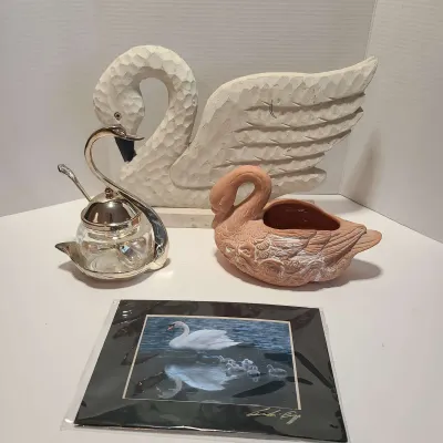 Swan Terracotta, Jam Jar With Spoon, Signed Print, Wooden Stand