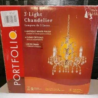 (New in box) 3 Light Chandelier w/Antique White Finish By Portfolio