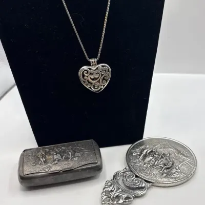 Brighton Necklace and Silverplated Pill Box, Mirror 