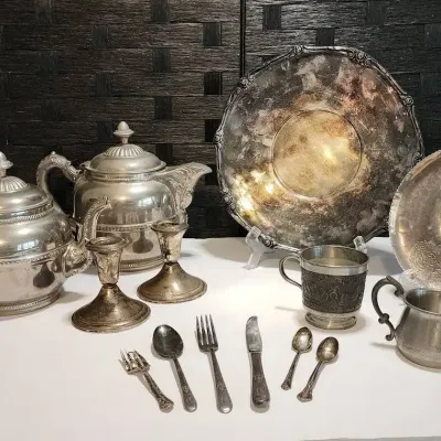 Silver Plated & Pewter Serving Pieces, Candle Holders 