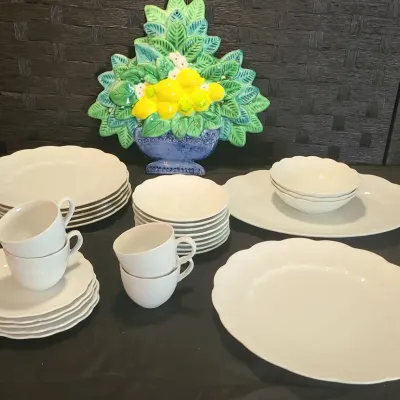 Scalloped Edge White Porcelain Dishes and Ceramic Lemon Wall Plaque