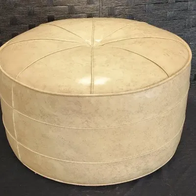 1950's Tufted Vinyl Round Ottoman (Heavy)