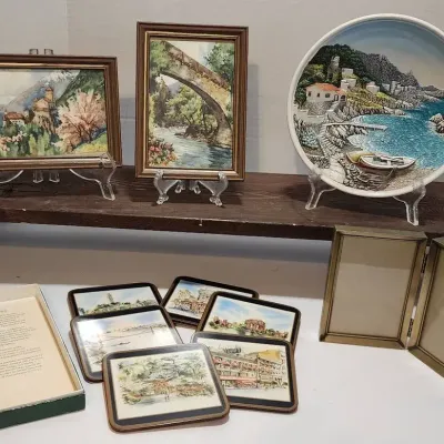 San Francisco Coaster Set, 3D Spain Coastline & Framed Water Colors of Landscapes