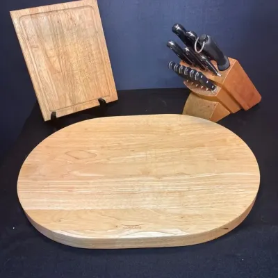 Concave Wooden Carving Board, Small Cutting Board, & Member’s Mark Knife Set