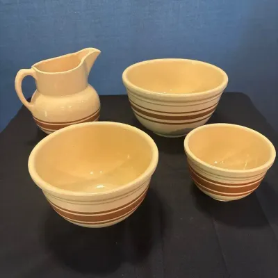 Vintage 4 Piece Watt Oven Ware USA Yellowware Pottery 