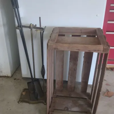 Rustic Wood Crate And Fireplace Tools