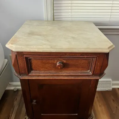 Vintage Marble Top Nightstand Cabinet - 21x19x30.5 