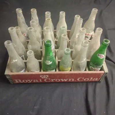 Royal Crown Cola Crate With Vintage Bottles