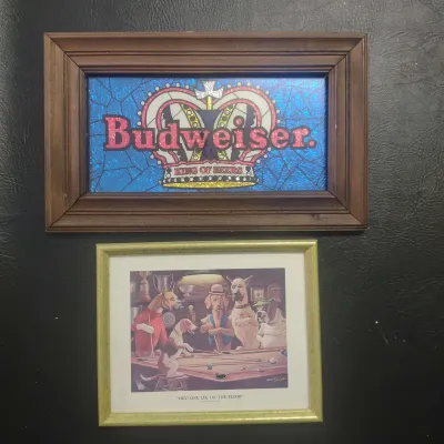Budweiser Sign And Dogs Playing Pool
