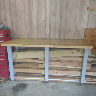 Steel Framed, Wood Top With lumber And Vise