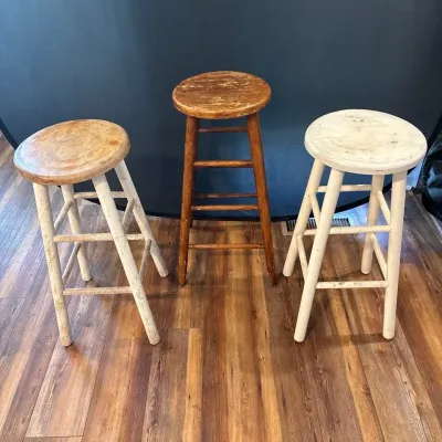 3 Vintage Wooden Bar Height Bar Stools 