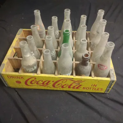 Coca Cola Crate With 20 Vintage Bottles