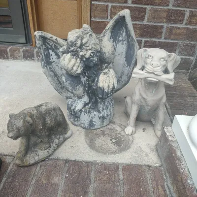Concrete Gargoyle, Bear And Resin Dog