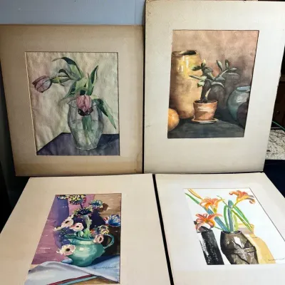 Randolph Venable Floral Watercolors- x4