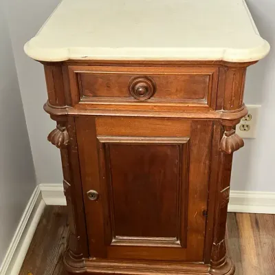 Vintage Marble Top Nightstand Cabinet - 20.5x18x32 Inches