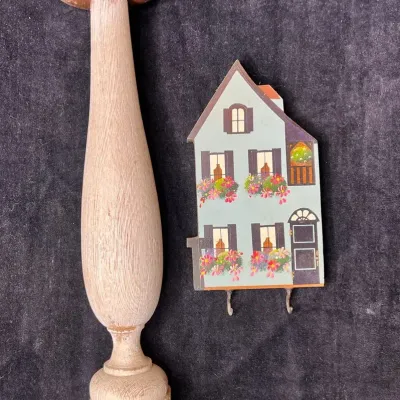 Architectural Wood Finial (Circa 1800’s) & Shelia’s Handpainted House Key Holder 
