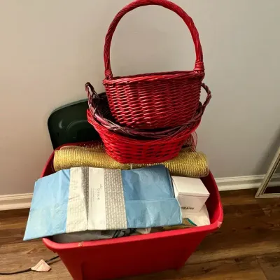 Tub Of Christmas Wrapping Items & Decor