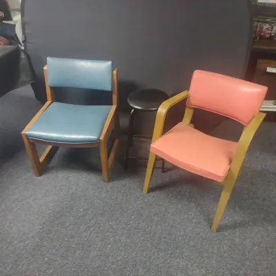 Two Vintage Reception Chairs And A Stool 