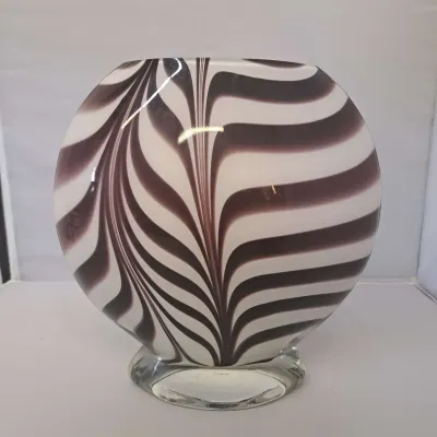 Purple-And-White Combed Fenicio Feather Pattern Rounded Body w/ A Clear Heavy Glass Foot