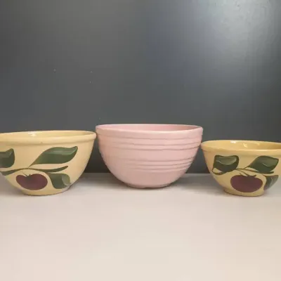 Watt Pottery Apple pattern & Pink McCoy Mixing Bowl
