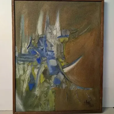 MCM Abstract Impasto Oil Painting on Canvas c. 1963