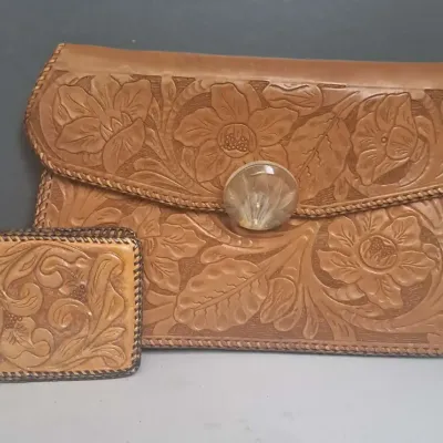 Hand-Tooled Leather Clutch & Billfold 