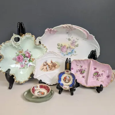 Anthropomorphic Monkeys Dressed In Human Attire & Pastel Floral Porcelain 
