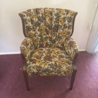 Queen Anne-Style Channel-Back Armchair Floral & Fruit Tapestry #2