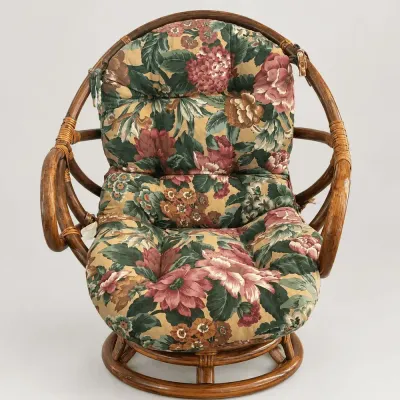 Rattan And Bentwood Swivel Lounge Chair