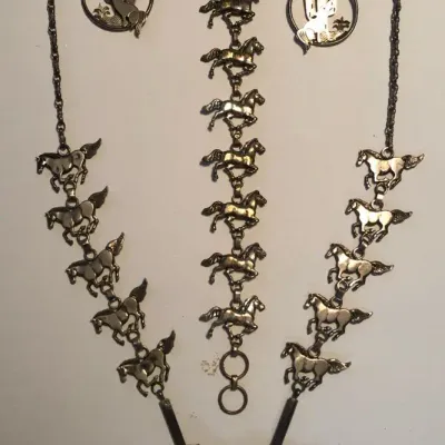 Vintage Sterling Silver Horse Jewelry Lot – Running Horse Necklace & Bracelet + Sterling Coyote Earr
