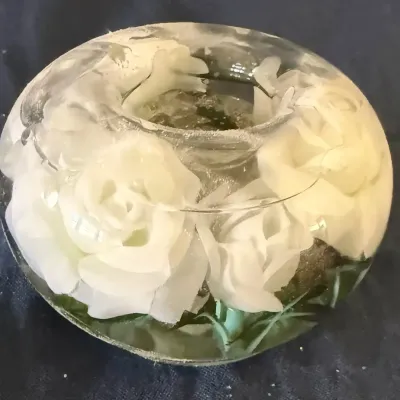 White Rose Floral Glass Votive Candle Holder – 4”