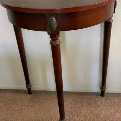 Vintage Federal-Style Demilune Console Table with Brass Medallions