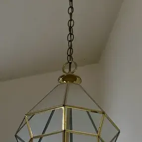 Vintage Brass & Beveled Glass Foyer Lantern Chandelier