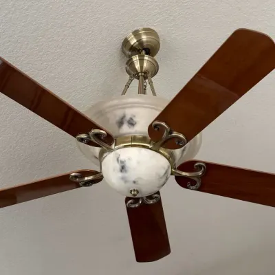 Ornate 5-Blade Ceiling Fan with Faux Marble Accents & Light