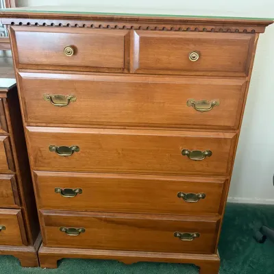 Vintage Sprague & Carleton Solid Maple 6-Drawer Highboy Chest with Glass Top