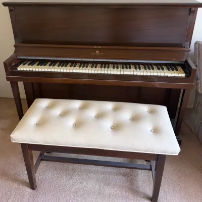 Vintage Wurlitzer 88-Key Spinet Piano with Tufted Bench