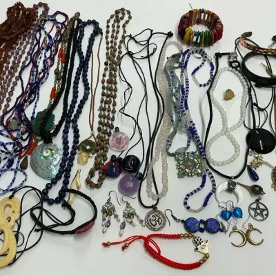 Costume Jewelry Lot With Natural Gems, Amber And Implosion Glass 