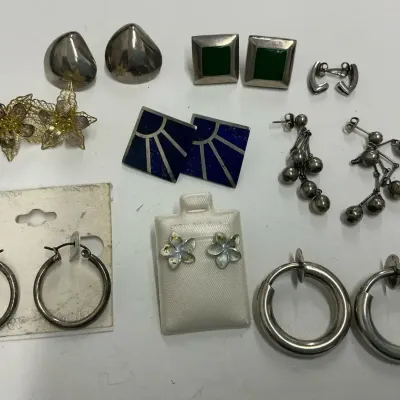 Sterling Silver Earrings With Lapis, Malachite, And Vermeil 