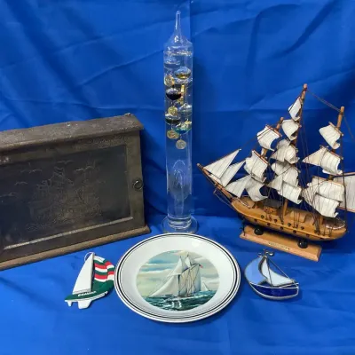 Nautical Decor Including A Replica Of The Mayflower, Galileo Thermometer, A Storage Box, And More