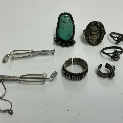 Silver Rings, Ear Cuff, And Tie Tacks 