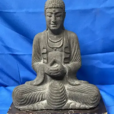 Seated Buddha Statue On Wooden Base