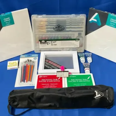 Art Supplies Including An Easel, Oil Paints, Canvases,and More