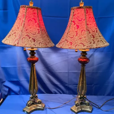 Pair Of Regency Style Metal/Glass Table Lamps 