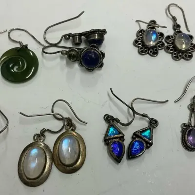 Sterling Silver Dangle Earrings With Amethyst, Moonstone, And Jade 