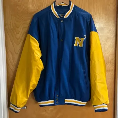 Steve & Barry's Navy Football Blue Yellow Faux Leather Varsity Jacket Adult XXL