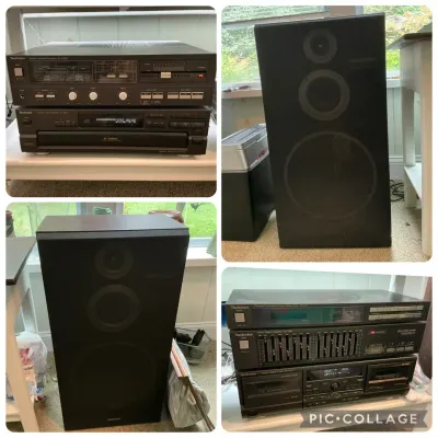 Technics Amplifier, CD Changer, Stereo Tuner, Graphic Equalizer, Cassette Deck, & Speakers