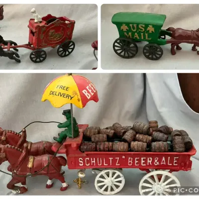 Vintage or Antique Cast Iron Horse Drawn Carriages