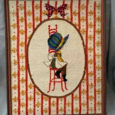 Vintage Holli Hobbi Crewel Piece 20"h x 16.25"w